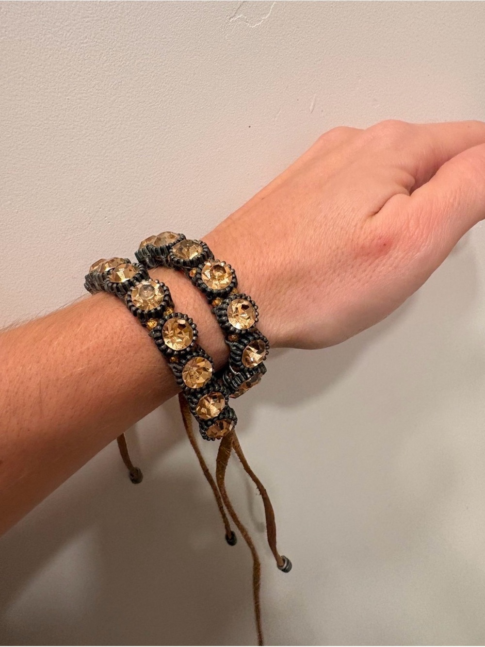 Beaded Crystal Macramé Wrap Bracelet - Amber